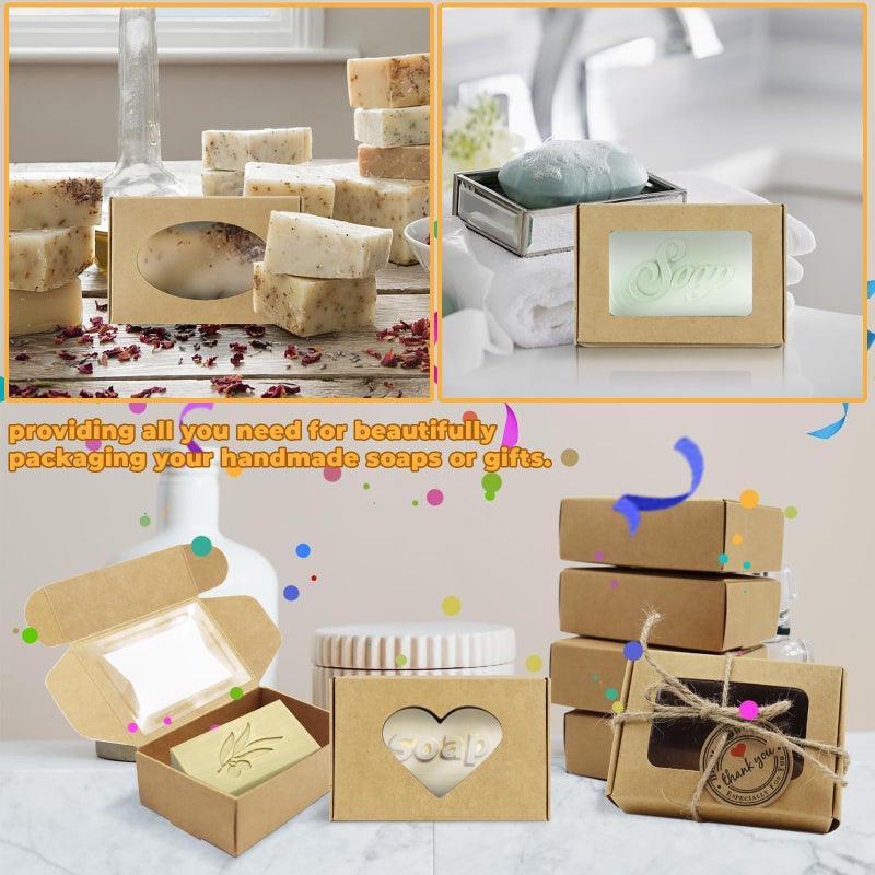 RYKOMO 60 PCS Soap Boxes for Homemade Soap 3.55 X 2.4 X 1.2 Inch Small Soap Packaging Boxes Kraft Soap Box with Window Mini Soap Gift Boxes for Homemade Soap Bakery Candy Cookies Packaging - Image 5